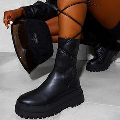 Chunky Platform Ankle Boots Wide Calf Lug Sole Booties