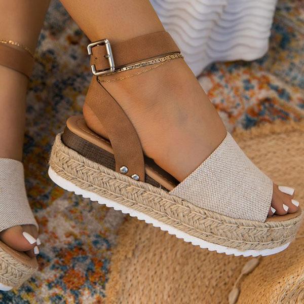 Espadrille-Plateausandalen aus Sackleinen