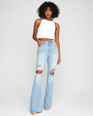 Bradly High Waisted Distressed Flare Denim Pants