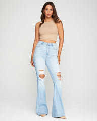 Bradly High Waisted Distressed Flare Denim Pants