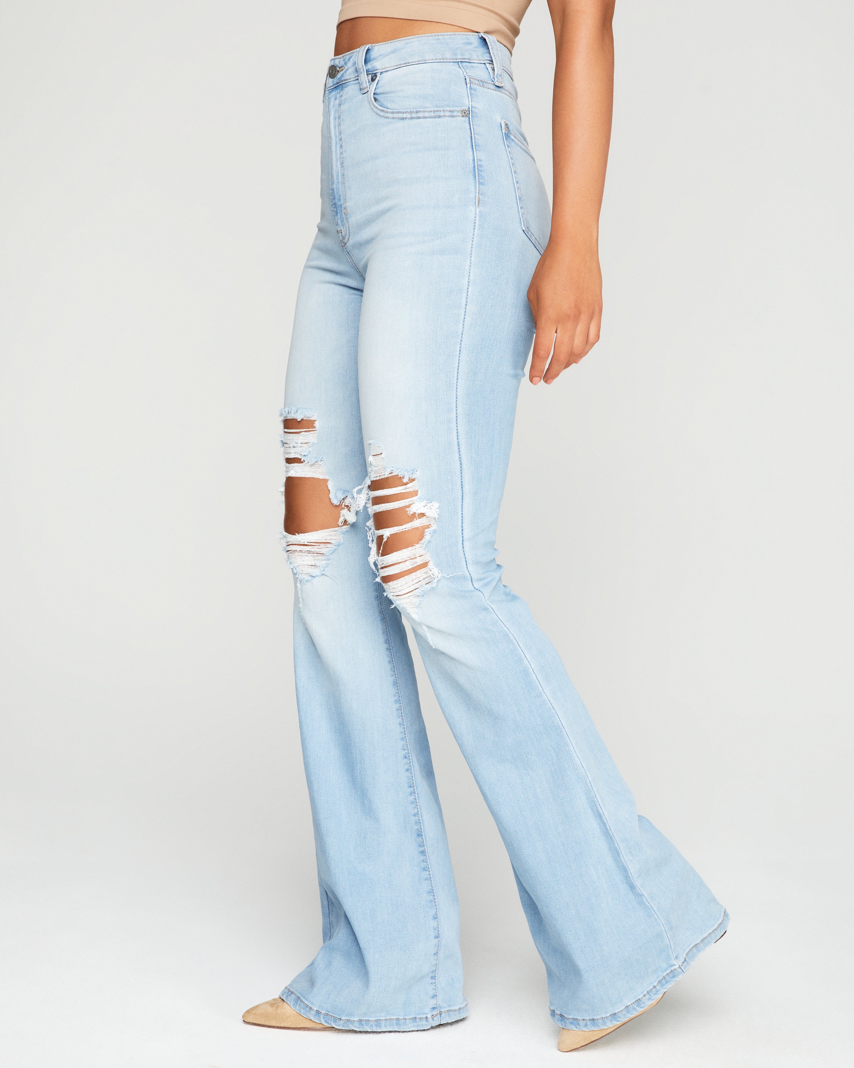 Bradly High Waisted Distressed Flare Denim Pants