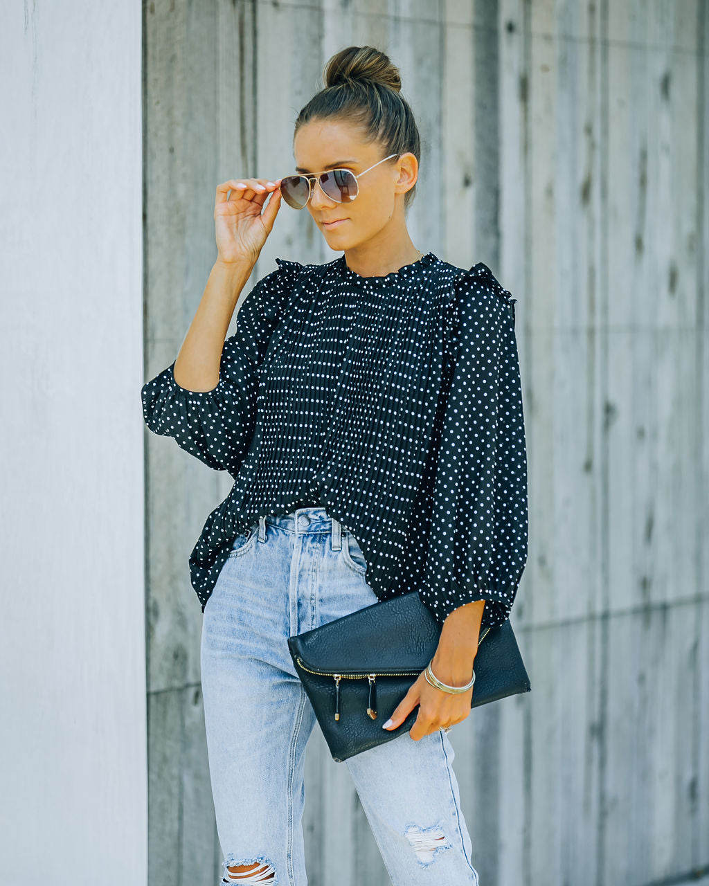 Baldwin Pleated Polka Dot Blouse Oshnow