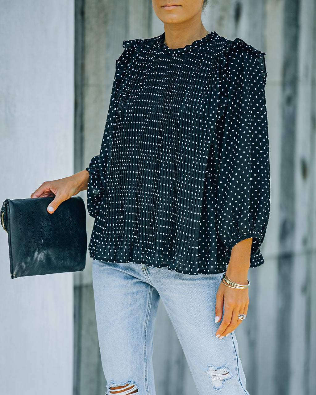 Baldwin Pleated Polka Dot Blouse Oshnow