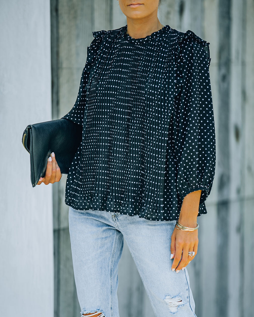 Baldwin Pleated Polka Dot Blouse Oshnow