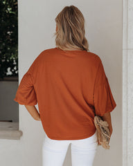 Barb Puff Sleeve Knit Top - Cognac Oshnow