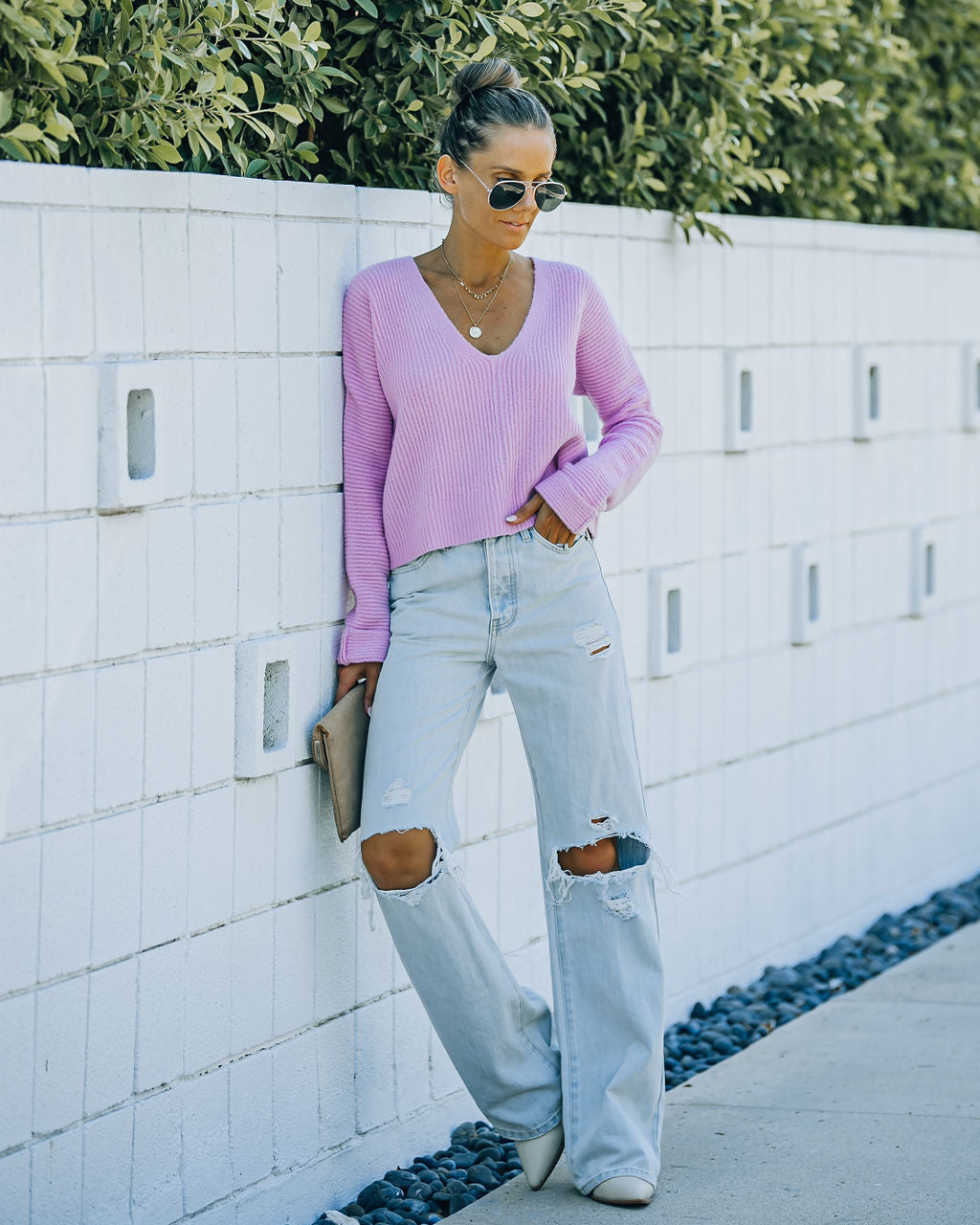 Basin Cropped Knit Sweater - Lavender Oshnow