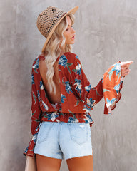 Be At Ease Printed Bell Sleeve Top Oshnow