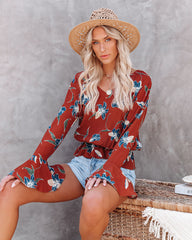 Be At Ease Printed Bell Sleeve Top Oshnow