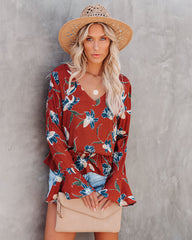 Be At Ease Printed Bell Sleeve Top Oshnow