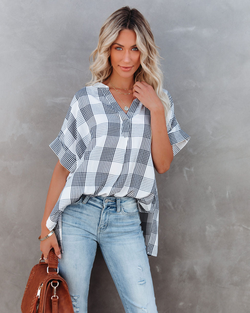 Be Organic Plaid Relaxed Top Oshnow