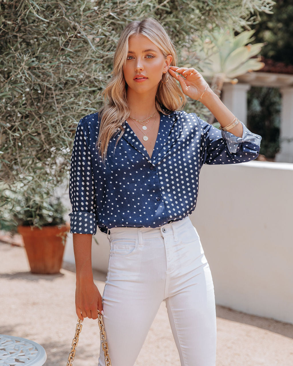 Be Yourself Satin Polka Dot Blouse Oshnow