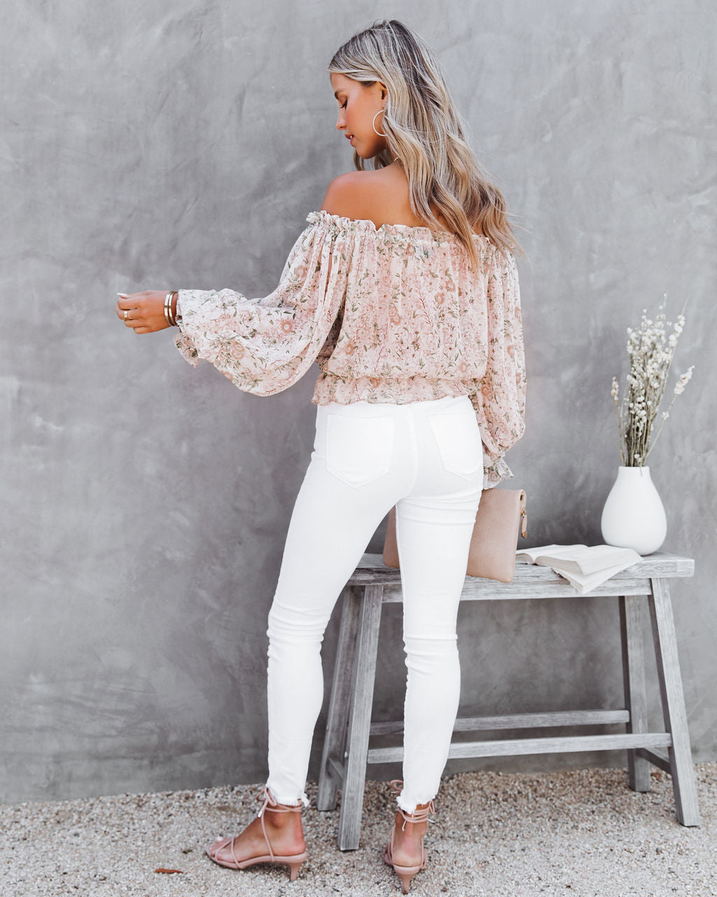 Beatrix Floral Chiffon Off The Shoulder Blouse Oshnow