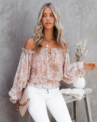 Beatrix Floral Chiffon Off The Shoulder Blouse Oshnow