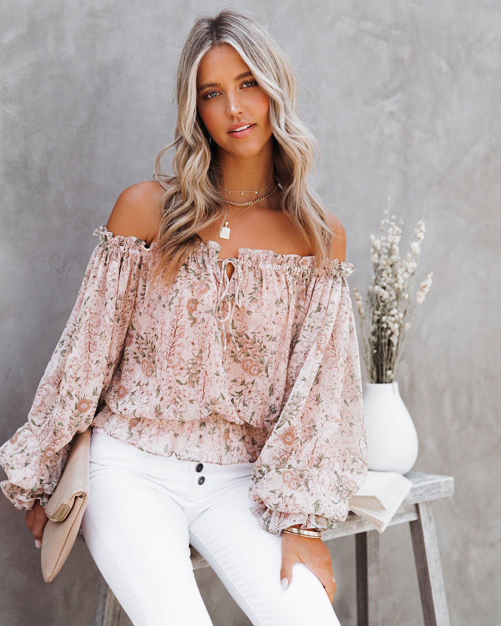 Beatrix Floral Chiffon Off The Shoulder Blouse Oshnow