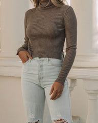Behind The Scenes Cropped Turtleneck Knit Top - Pewter Oshnow