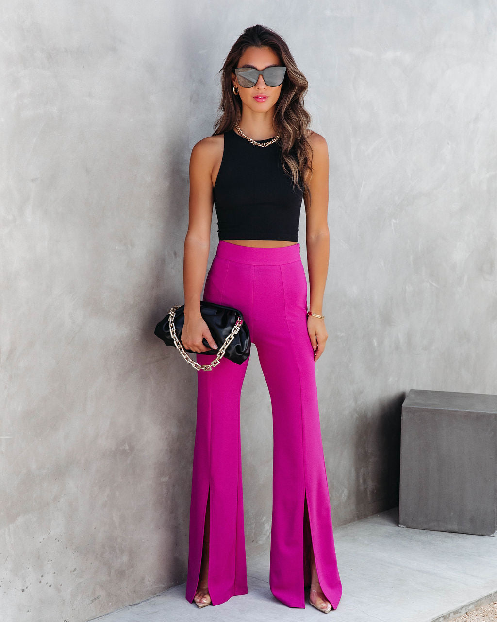 Pantalones Bella con dobladillo dividido - Magenta 