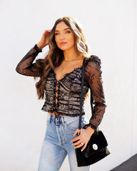 Belle Lace Up Cropped Lace Top Oshnow