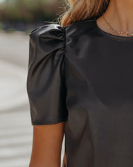 Benefit Puff Sleeve Faux Leather Top - Black Oshnow