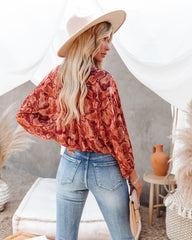 Bernal Printed Button Down Crop Blouse Oshnow