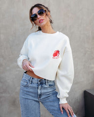 Berry Sweet Life Cropped Sweatshirt - Cream