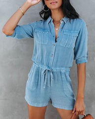 Bertha Utility Romper - Washed Blue