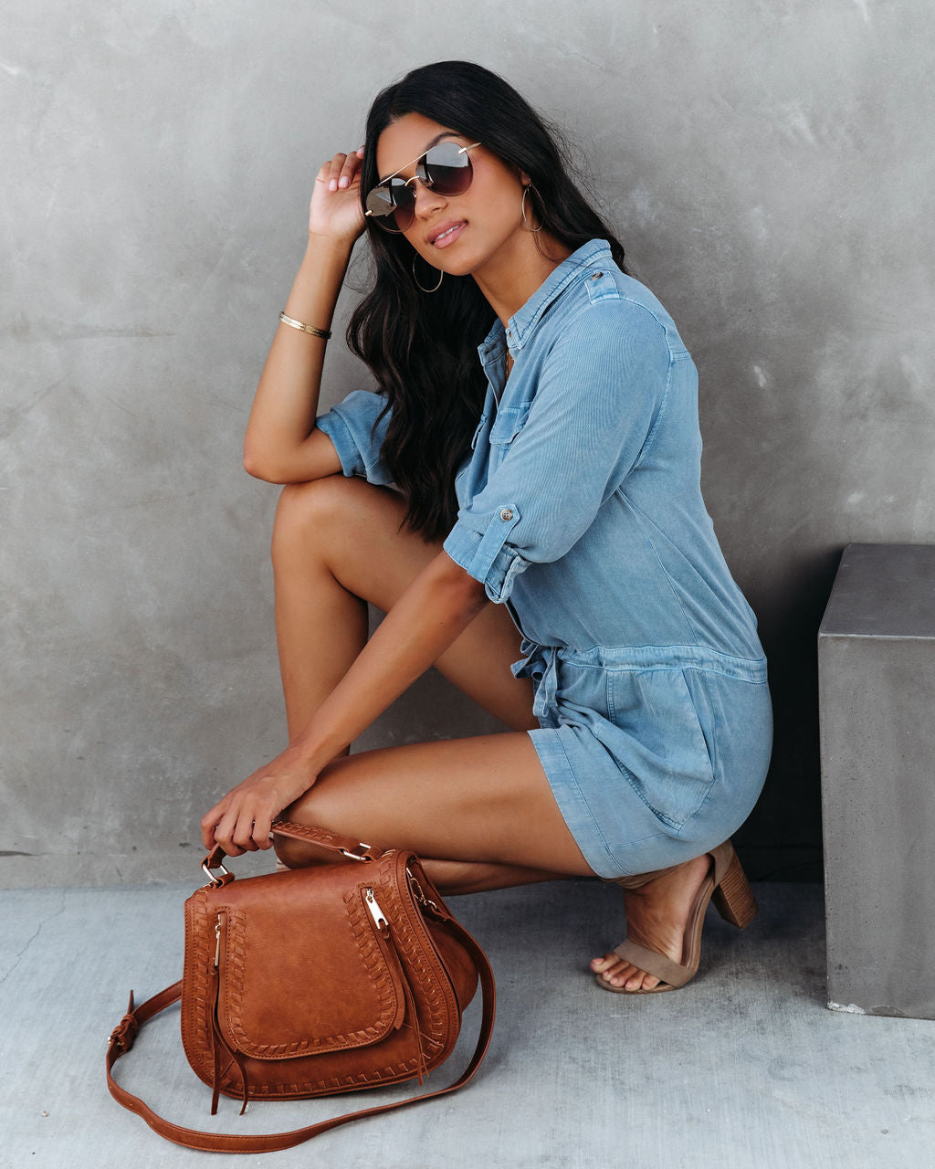 Bertha Utility Romper - Washed Blue