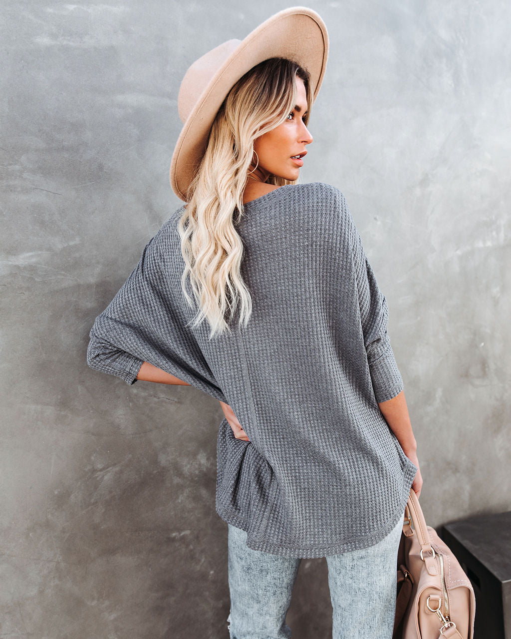 Between Us Thermal Knit Top - Charcoal Oshnow