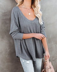 Between Us Thermal Knit Top - Charcoal Oshnow