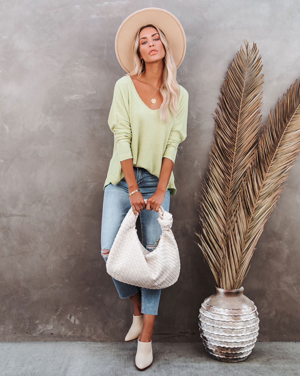 Between Us Thermal Knit Top - Lime Oshnow