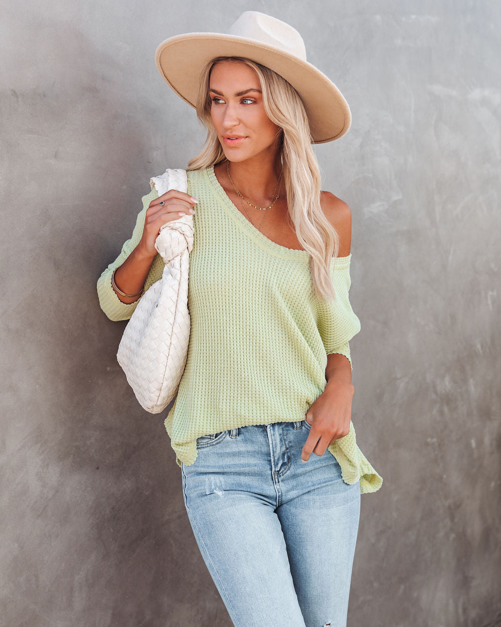 Between Us Thermal Knit Top - Lime Oshnow