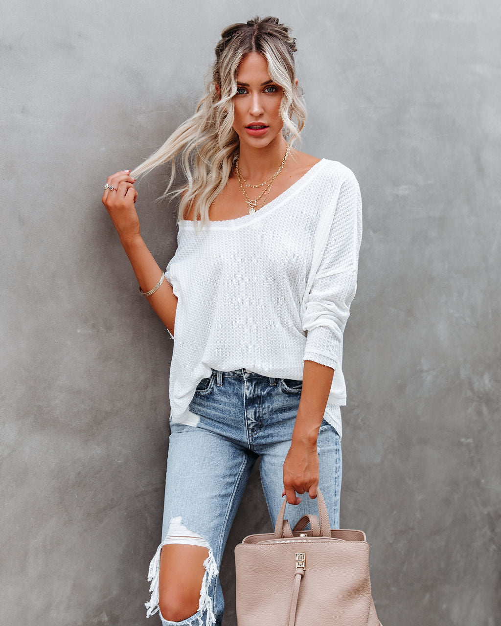 Between Us Thermal Knit Top - White Oshnow
