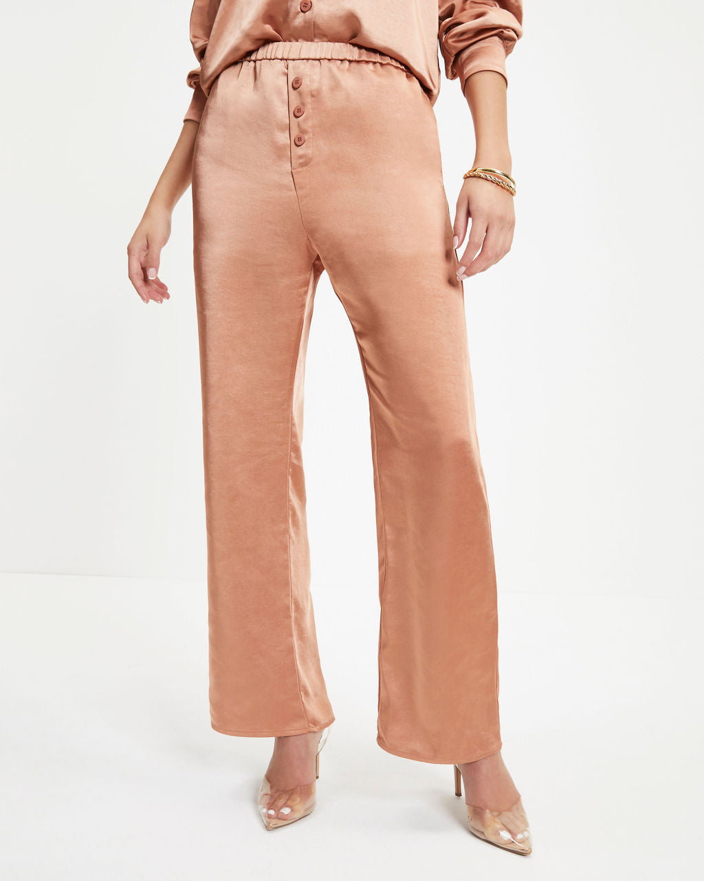 Between The Sheets Satin Pocketed Pants - Dusty Copper