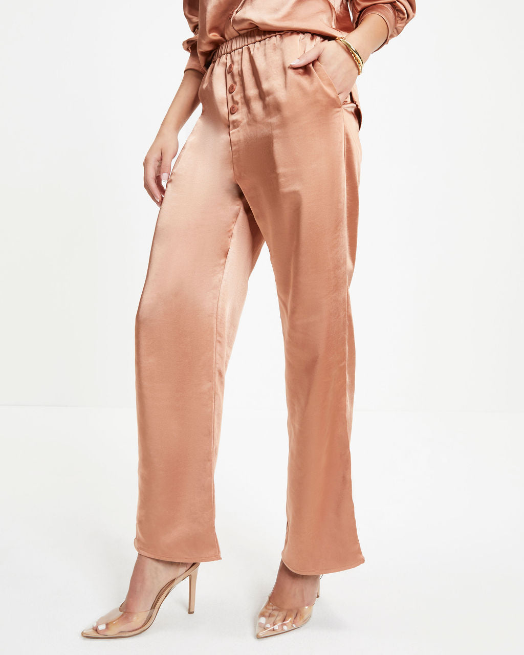 Between The Sheets Satin Pocketed Pants - Dusty Copper