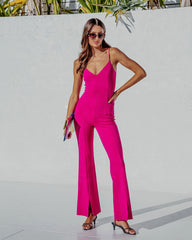 Bijou Split Hem Flare Jumpsuit - Magenta