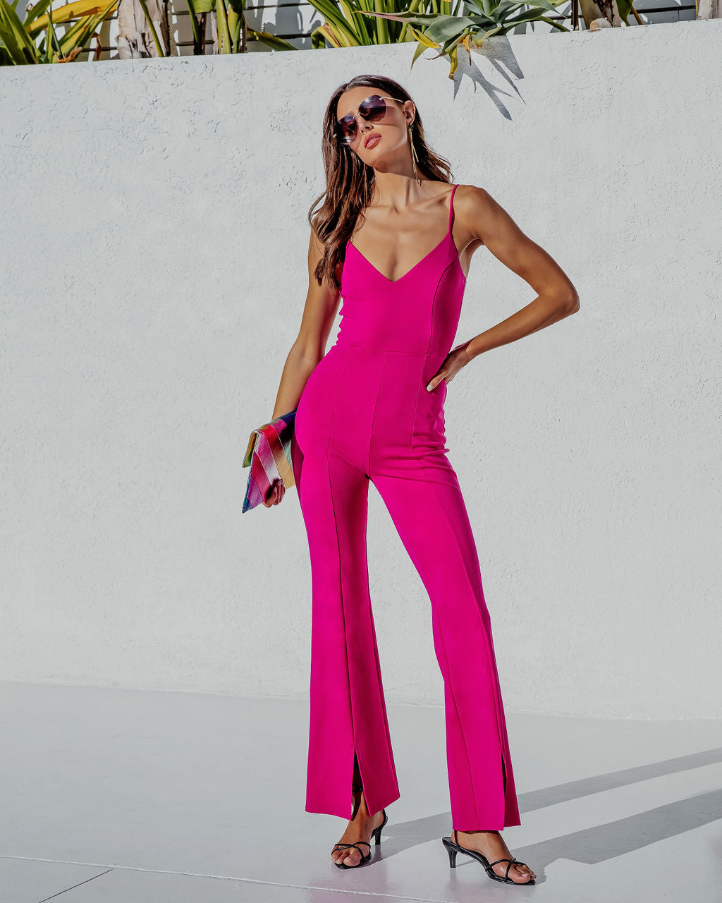 Bijou Split Hem Flare Jumpsuit - Magenta