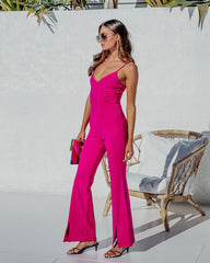 Bijou Split Hem Flare Jumpsuit - Magenta