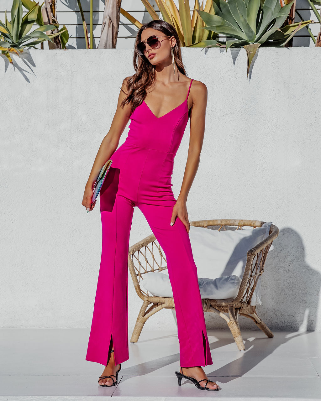 Bijou Split Hem Flare Jumpsuit - Magenta