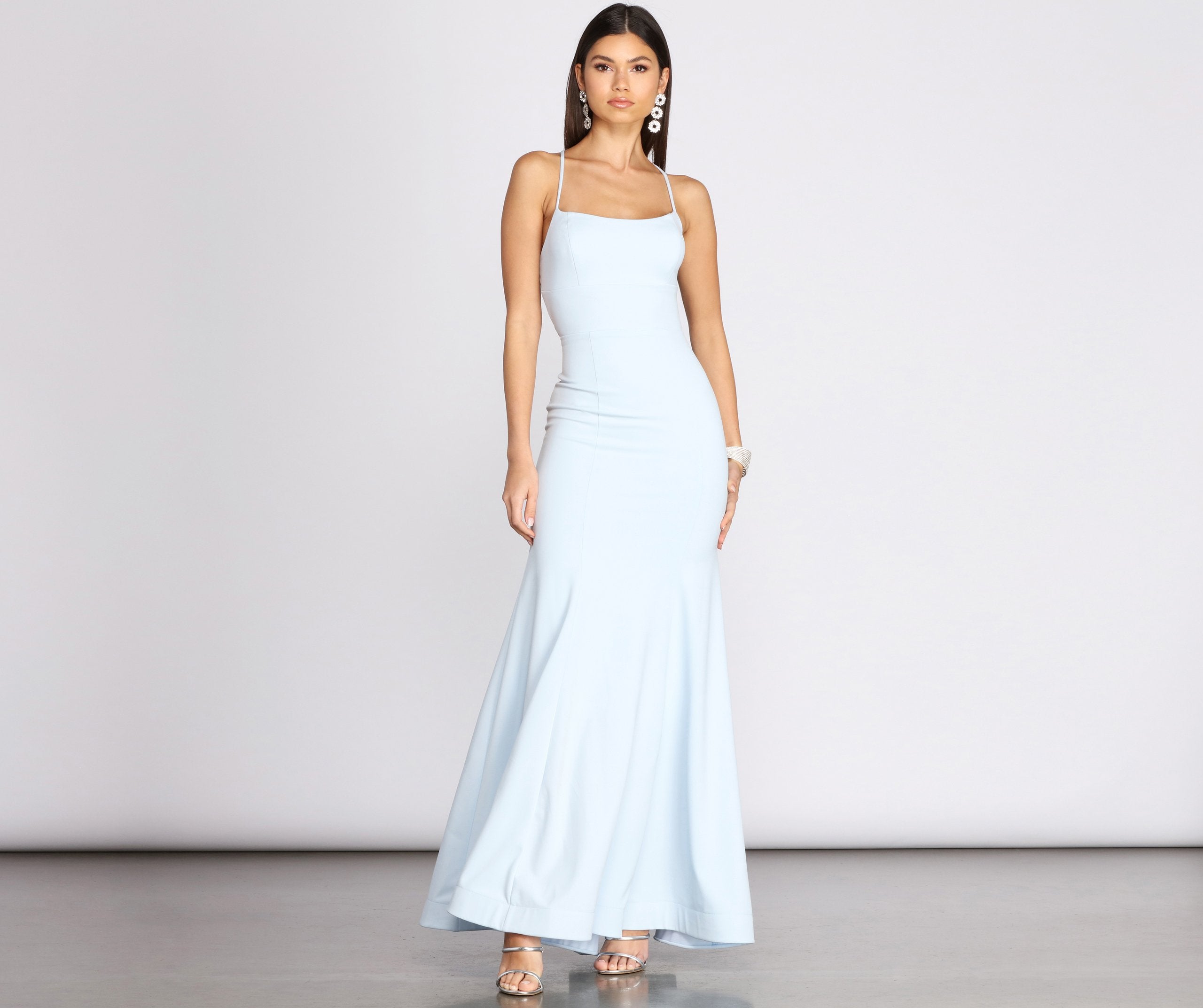 Billie Crepe Lace Up Mermaid Gown Oshnow