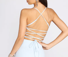 Billie Crepe Lace Up Mermaid Gown Oshnow