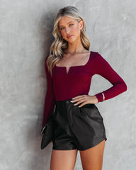 Billie Ribbed Long Sleeve Bodysuit - Wine