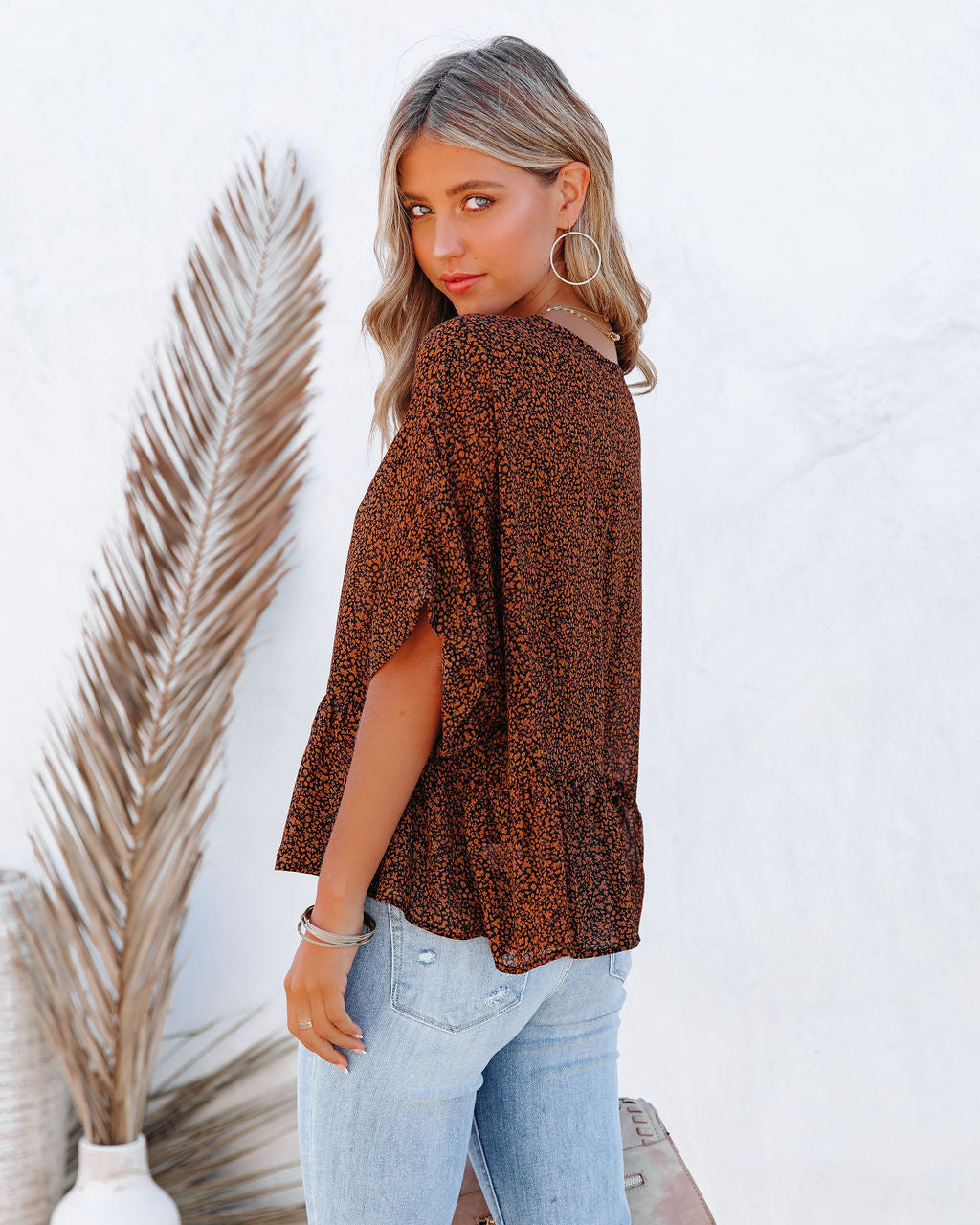 Bittersweet Relaxed Printed Peplum Top Oshnow