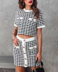 Blaire Tweed Knit Pocketed Mini Skirt - Black/Ivory