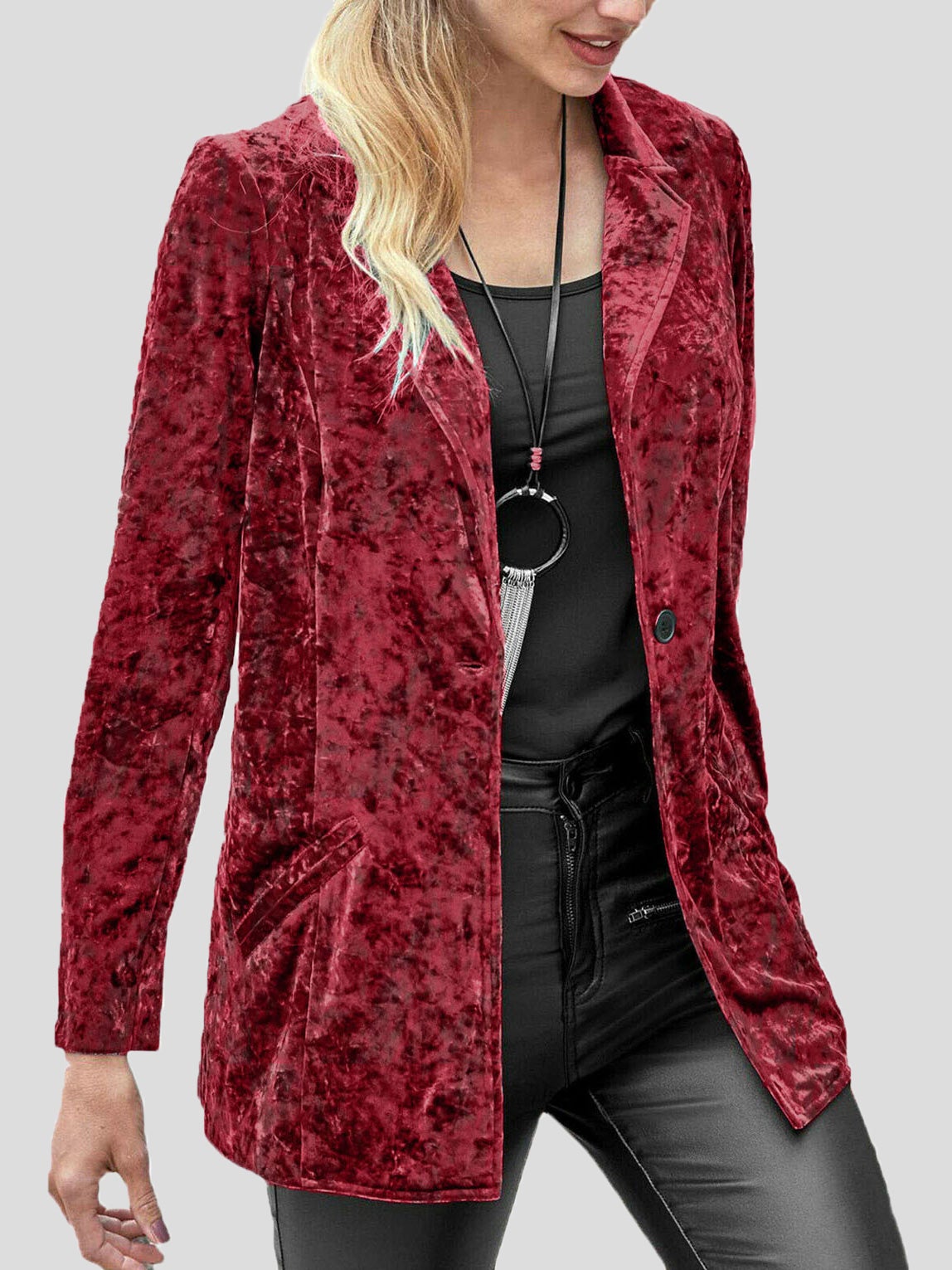 Blazers Casual Lapel Velvet Long Sleeve Blazer Oshnow