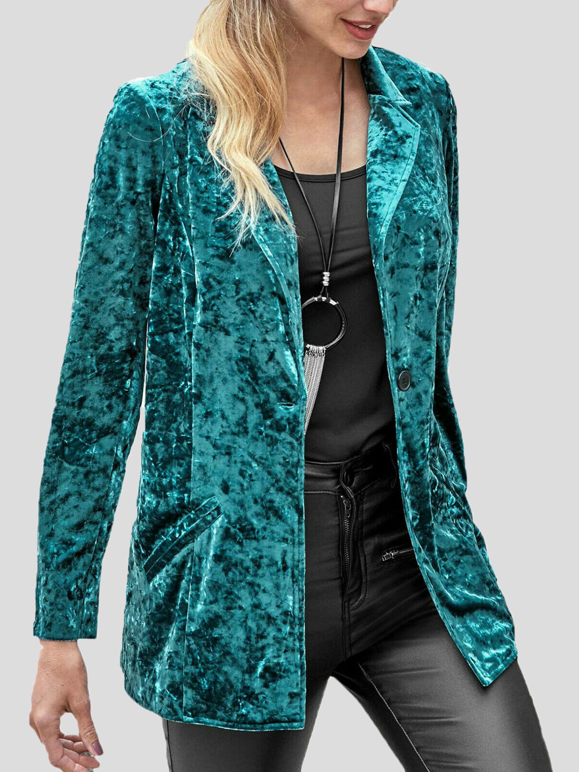 Blazers Casual Lapel Velvet Long Sleeve Blazer Oshnow