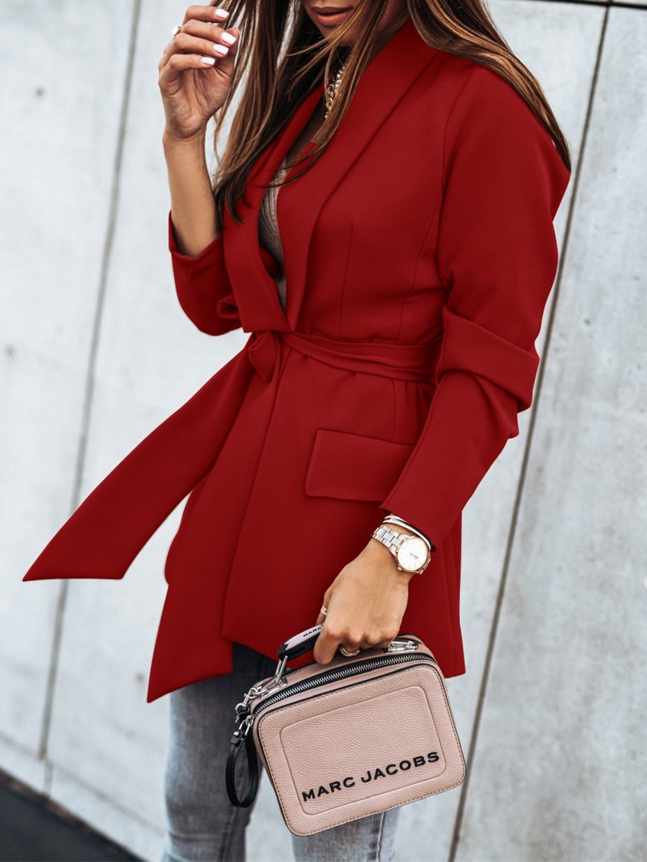 Blazers Fashion Lapel Belted Long Sleeve Blazer Oshnow