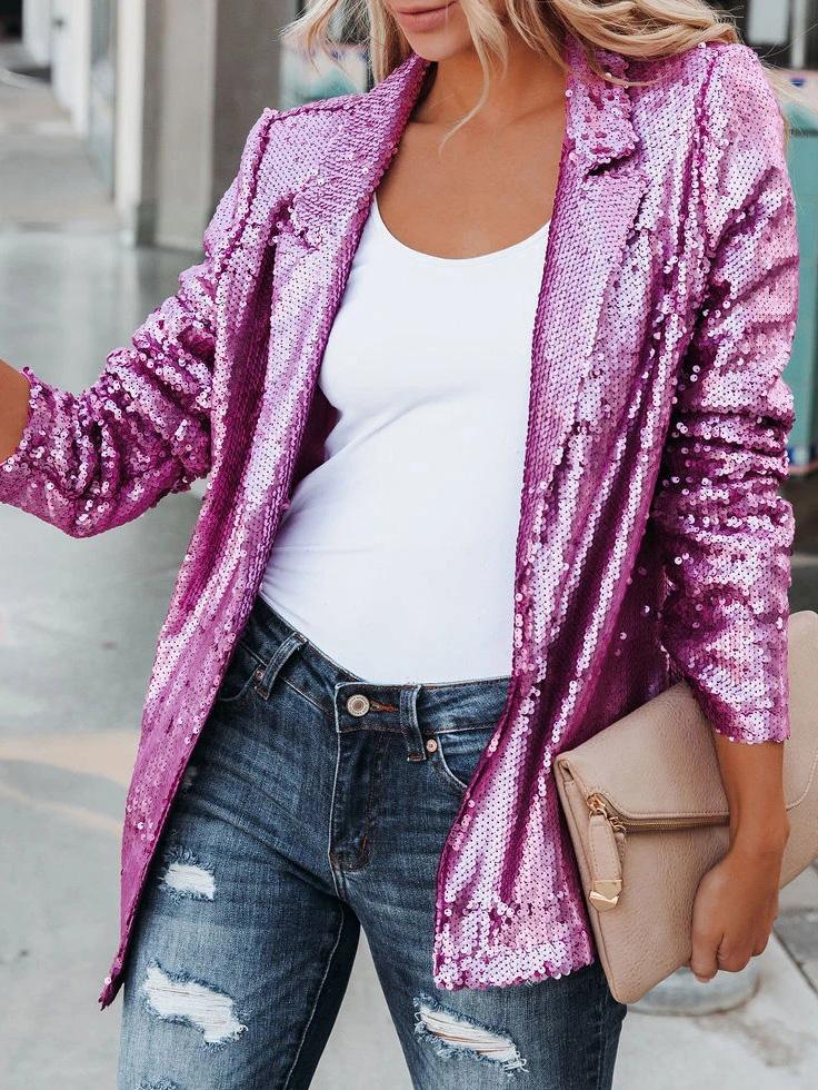 Blazers Fashion Sequin Lapel Long Sleeve Blazer Oshnow