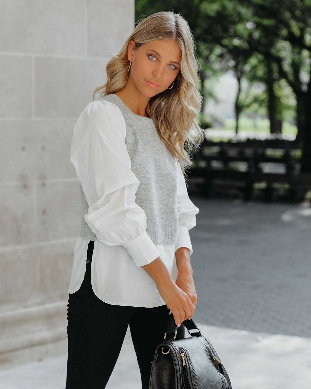 Bleecker Contrast Poplin Sweater Top Oshnow