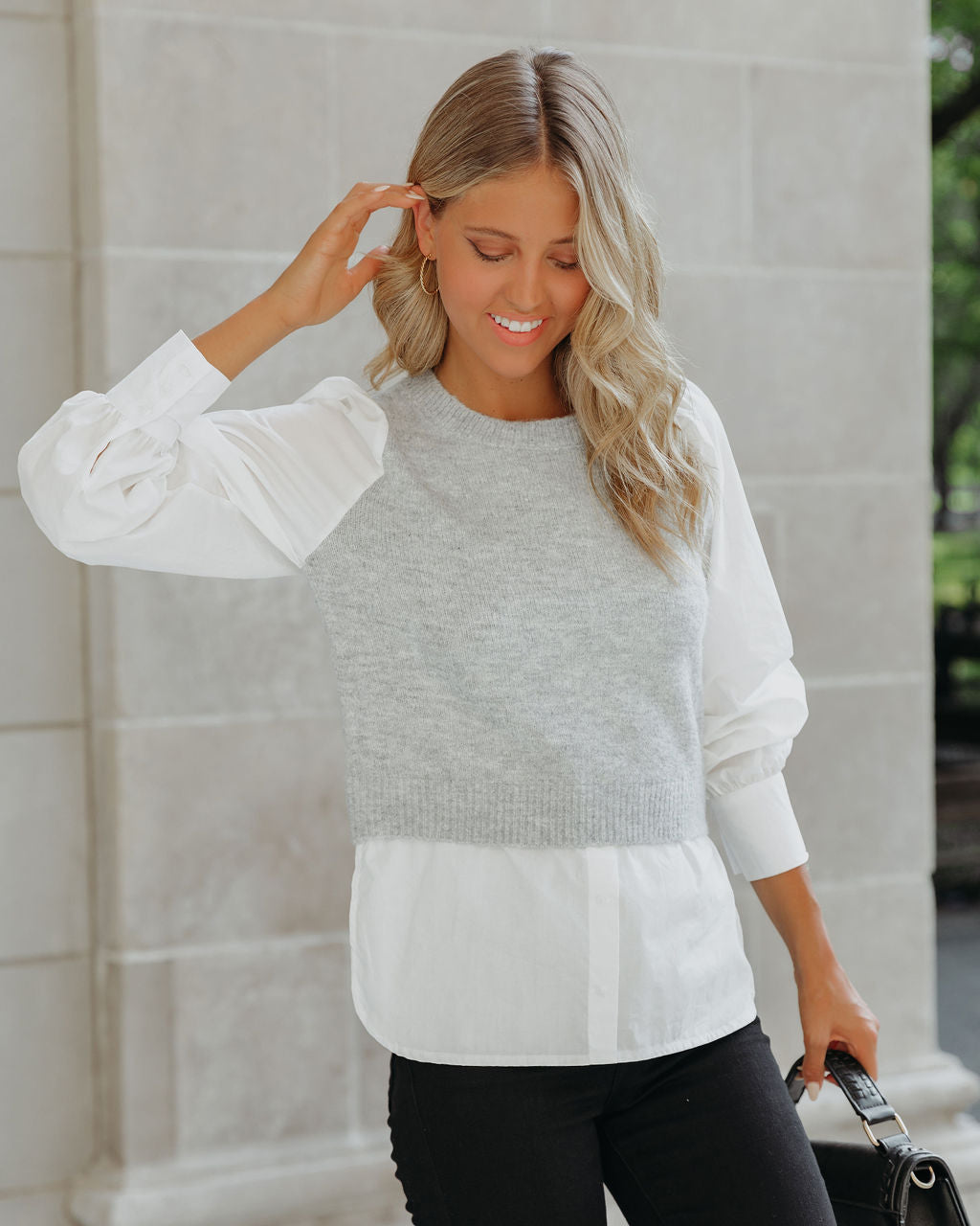 Bleecker Contrast Poplin Sweater Top Oshnow