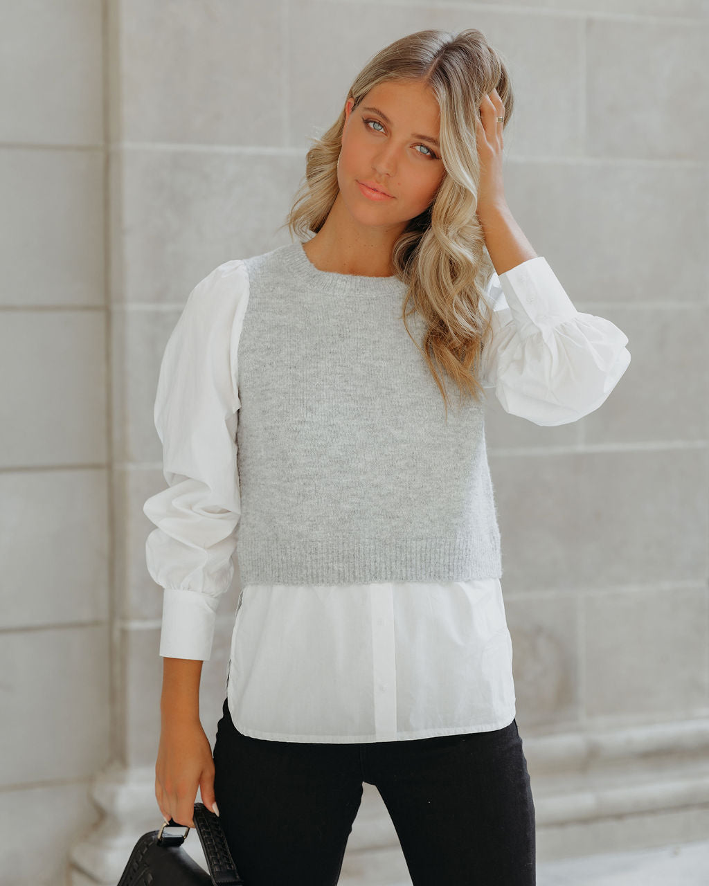 Bleecker Contrast Poplin Sweater Top Oshnow