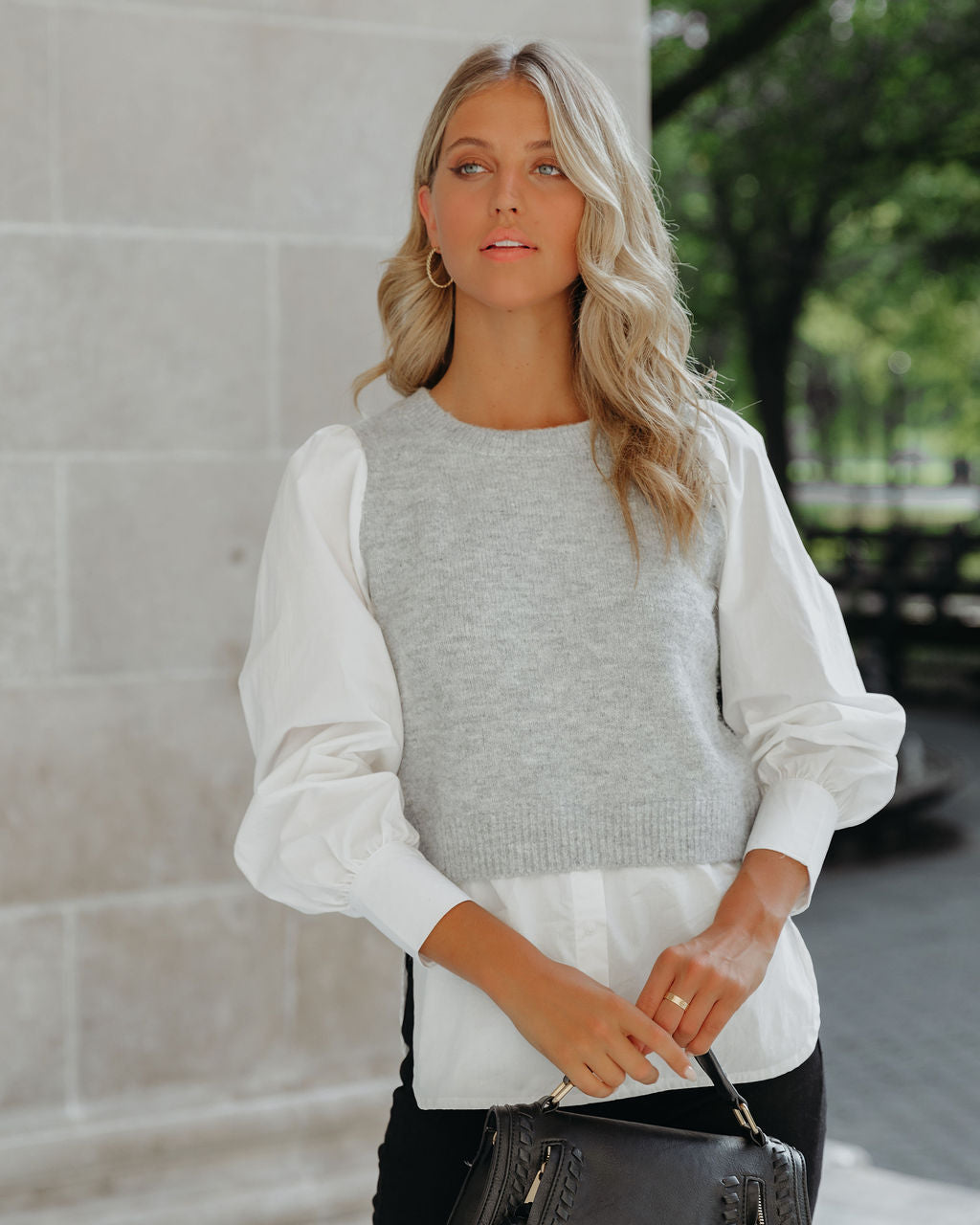 Bleecker Contrast Poplin Sweater Top Oshnow